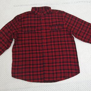 George Men's Red & Black Plaid Flannel Shirt - Size Large